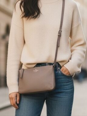 kate spade Taupe Leather Crossbody Bag With Adjustable Strap